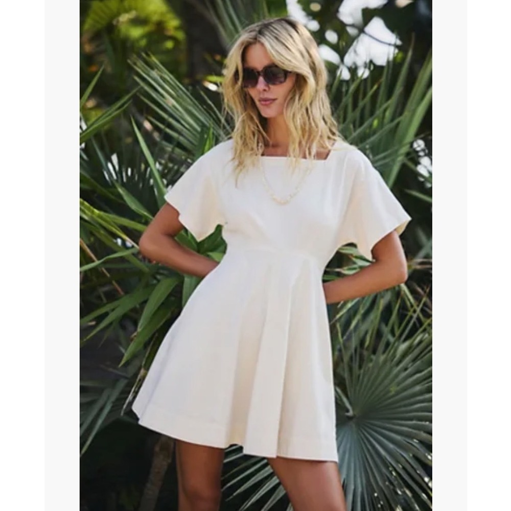 Free People Free-est Ivory Square Neck Open Back Button Mini Dress Small